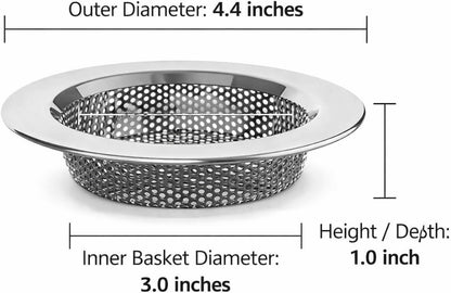 Sink Strainer Basket (3 Pack) – 304 Stainless Steel Kitchen Drain Strainer, Anti-Clog Sink Drain Catcher, Rustproof, Fits 4.4” Standard Sink