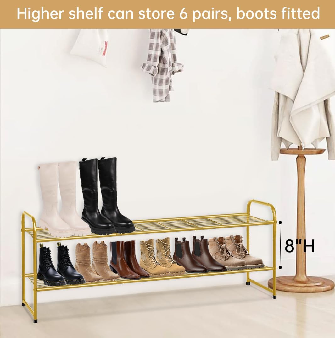 KEETDY 3-Tier Long Shoe Rack for Closet Metal Shoe Organizer for Entryway, Wide Stackable Shoe Storage Shelf with Sturdy Wire Grid for Closet Floor, Bedroom, Black