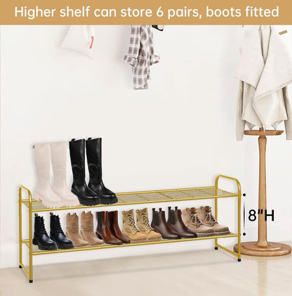 KEETDY 3-Tier Long Shoe Rack for Closet Metal Shoe Organizer for Entryway, Wide Stackable Shoe Storage Shelf with Sturdy Wire Grid for Closet Floor, Bedroom, Black