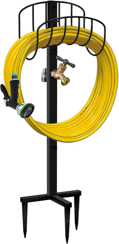 Artigarden Freestanding Garden Hose Holder Hanger, Outdoor Heavy Duty Metal Water Hose Storage Holders Stand Organizer Rack Detachable Stake, Holds 150 Ft of Hoses for Outside Lawn Yard, Black
