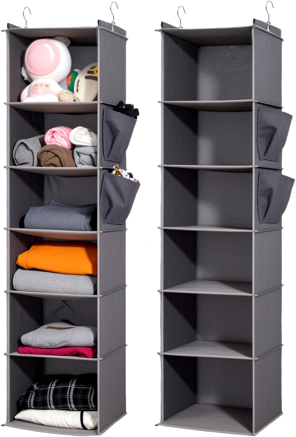 2 Packs Hanging Closet Organizer, 4-Shelf Closet Organizers and Storage with Side Pockets, Collapsible Hanging Shelves for Closet & RV & College Dorm,Beige