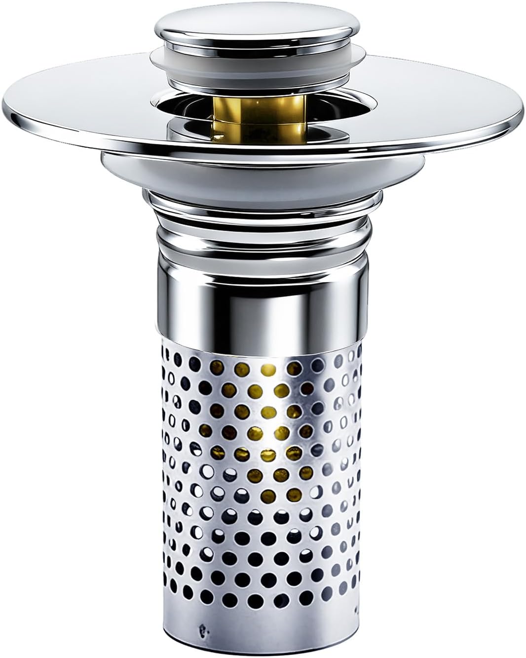 Bathroom Sink Drain Strainer, Pop-up Sink Drain Strainer with Removable Stainless Basket Hair Catcher, Bathroom Sink Stopper,1 Pack