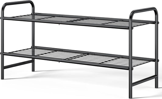 Kitsure Shoe Rack - Stainless Steel Shoe Organizer, Sturdy Shoe Rack for Closet and Front Door Entrance, Free Standing Shoe Shelf, Closet Organizers and Storage, 25.6" Wide - 3 Tier, Black