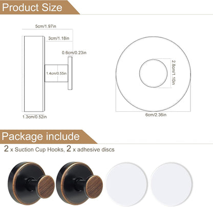ZESLMG Adhesive Hooks for Shower, Black Self Sticky Hooks for Glass Window Kitchen Wall, Removable Bath Robe Loofah Door Wreath Coat Towel Hook No Damage for Hanging, 2 Pack
