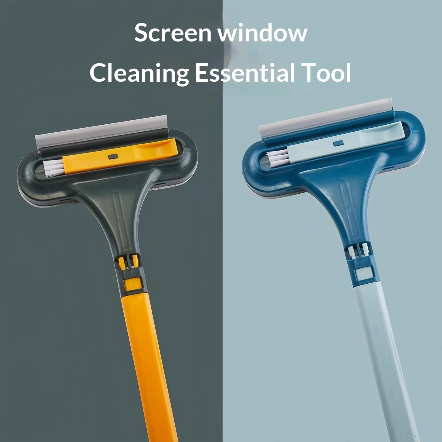 2-in-1 Window Screen Cleaning Brush Double Sided Scrubber with Squeegee No Removal Cleaner for Home Screen Mesh Window Glass Washing Tool (Blue)