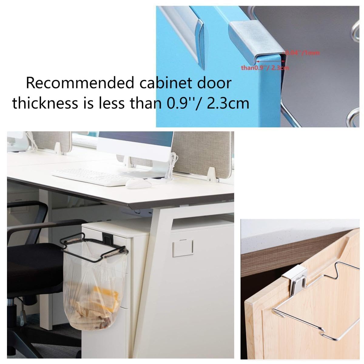 Metal Trash Bag Holder for Kitchen,Office,Dorm Room,Hanging Trash Can, Under Cabinet Hanger Rack,Space Saving Garbage Hook,Bag Holder for Plastic Bags (Black, 9.3 * 5.9'')