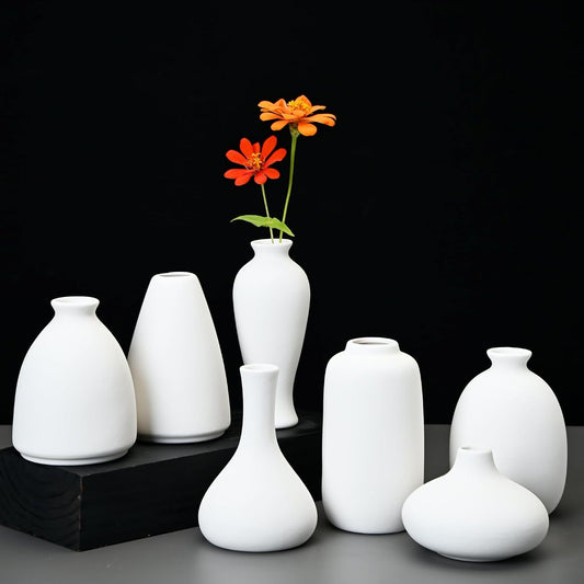Set of 9 Ceramic Bud Vases for Pampas Grass Flowers, Small Vases in Bulk for Centerpieces Boho Vases for Wedding Decorations Neutral Living Room and Bedroom Decor DIY Gift (White)