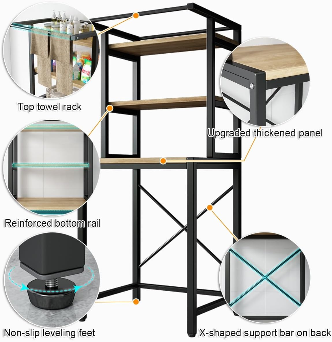 Over The Washer & Dryer Storage Shelves, 3-Tier Laundry Organization Shelf, Over Washer & Dryer Storage, Laundry Room Organization Over The Washing Machine Rack(Black)