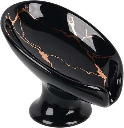 Small Soap Dish, Self Draining Bar Soap Holder for Bathroom Sink, Leaf Shaped Drainage Ceramic with Marble-Pattern Finish, Decorative Soap Dish, No Suction Cup, ANTIS'S HOME