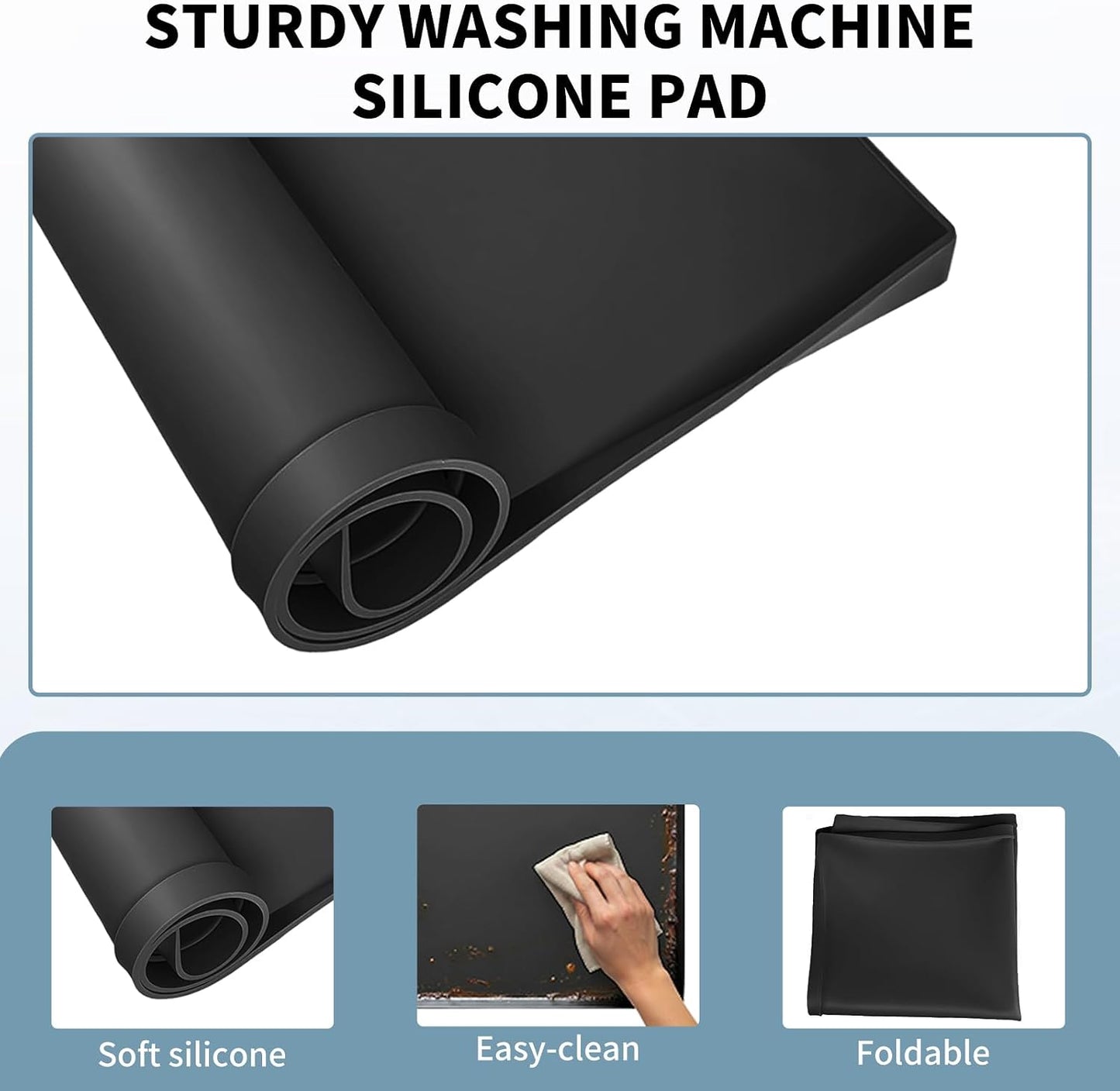 Large washing machine Drain Pan Silicone Mat, 27×27inch with 0.78" Raised Edges Foldable Washing Machine Pan Silicone Mat, Multi-function Waterproof Non Slip Washer Drip Tray for Floor Protection