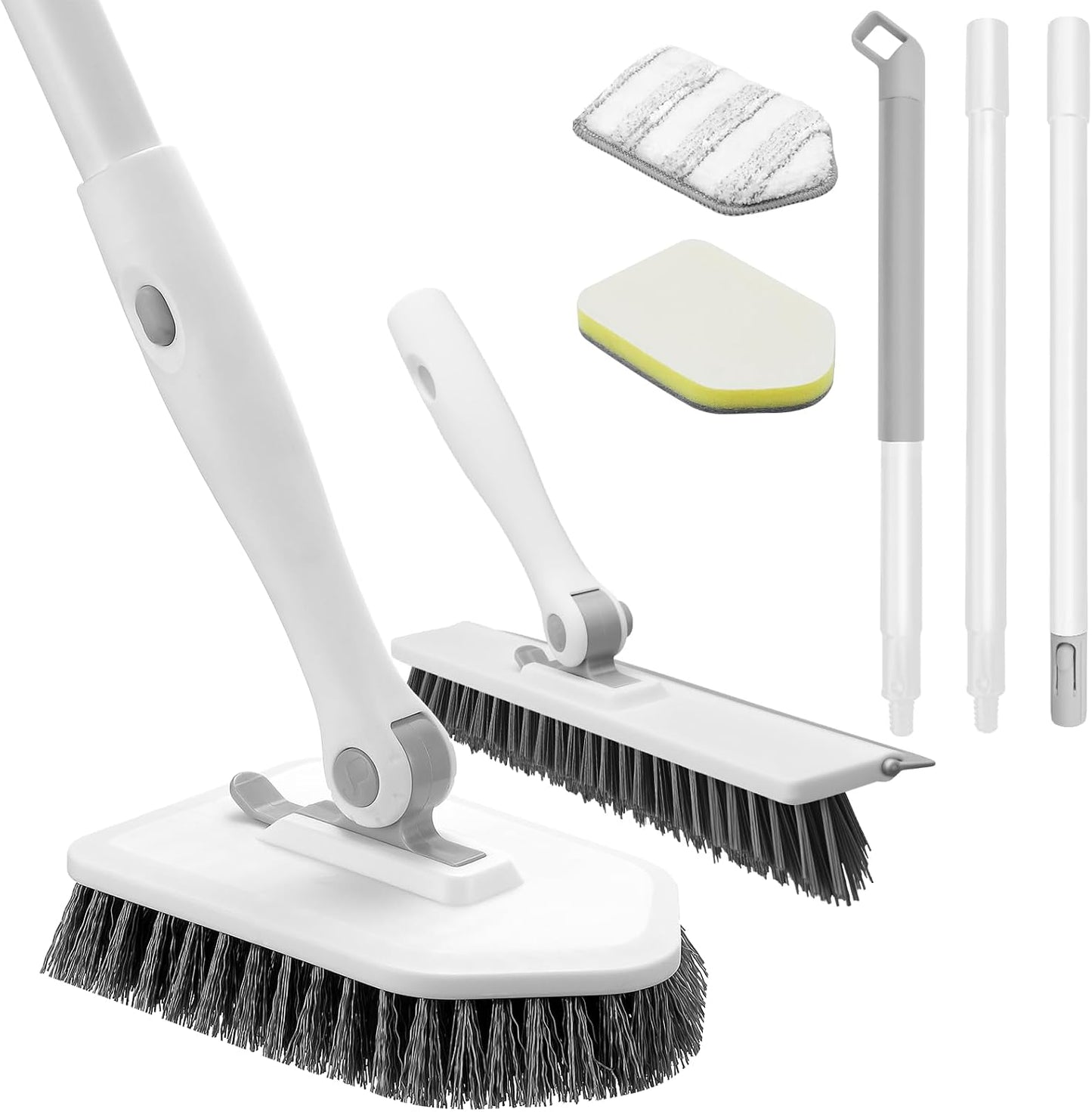 nacena Shower Scrubber with Long Handle, 3 in 1 Tile Tub Scrubber Brush with 3 Detachable Cleaning Heads Adjustable Handle Shower Cleaner Brush for Bathroom, Kitchen, Toilet, Wall, Sink, Blue White