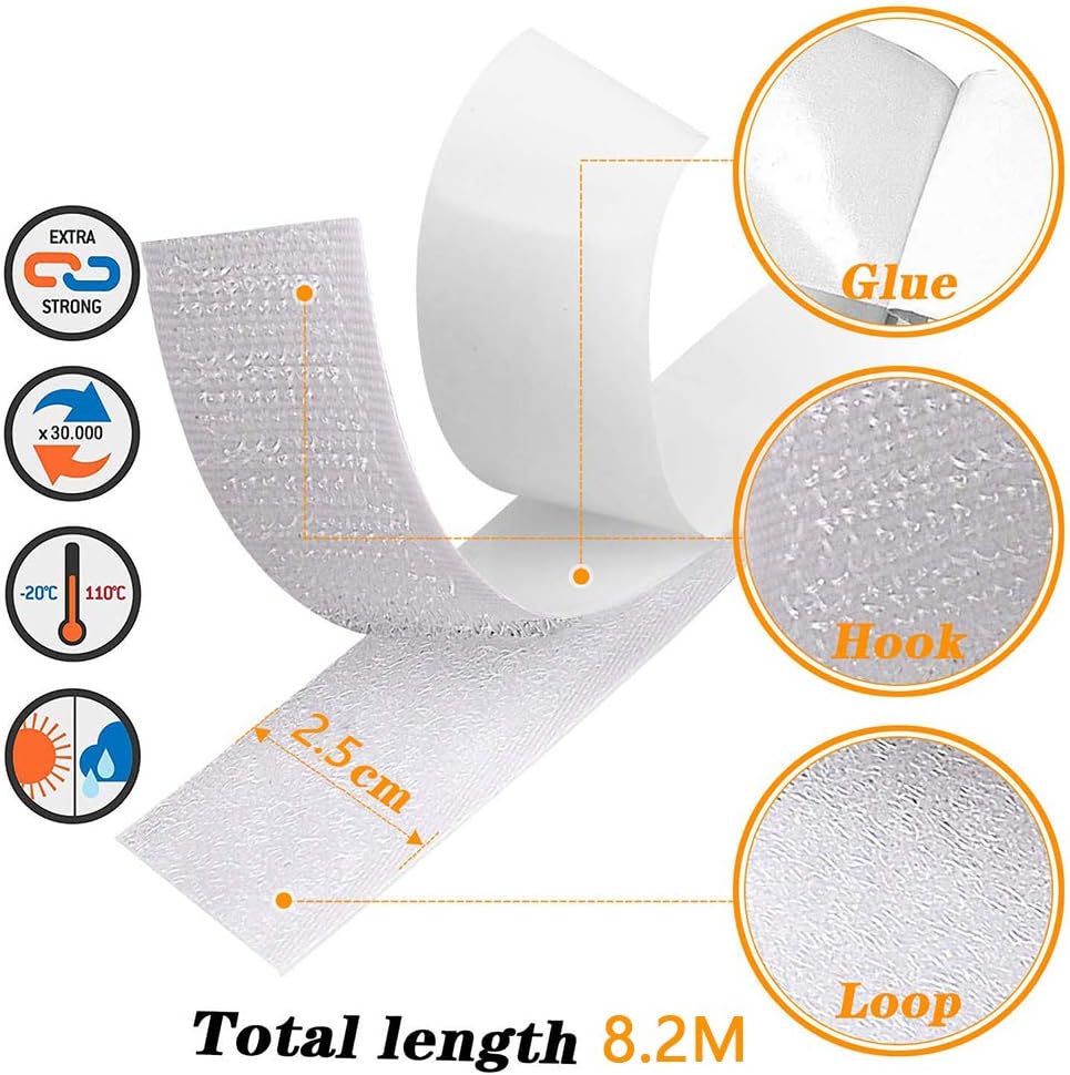 41Ft x 1 Inch Self Adhesive Strips, Heavy Duty Strong Back Sticky Fastening Tape,Nylon Fabric Fastener Mounting Tapes for Sewing, Crafting,DIY- Indoor or Outdoor Use (White)