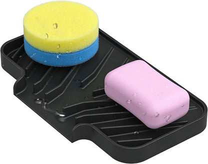 Sponge Holder for Kitchen Sink, Dish Sponge Holder & Soap Tray with Drain, Bathroom Sink Sponge Drying Rack & Perfect Organizer for Dispenser,Bottle,Cup on Sinks or Counter(8"x 4"Gray)