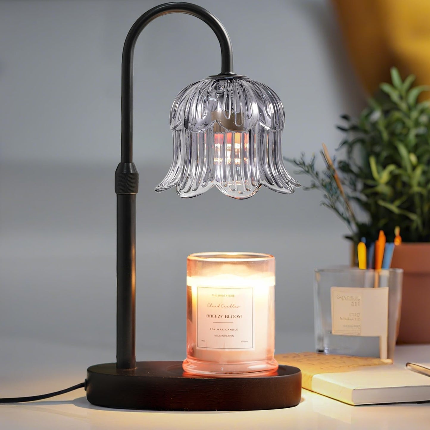 CRMILL Candle Warmer Lamp with Timer: Adjustable Dimmable Height Adjustable Warming - Flower Shape Wax Lamp Jar Candles No Flame Modern Home Decor Table Lights - Home Living Bedroom