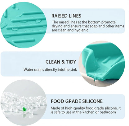 MicoYang Silicone Bathroom Soap Dishes with Drain Spout-Bathroom and Kitchen Sink Organizer,Sponge Holder,Dish Soap Tray,Perfect for Dispenser,Scrubber,Bottle,Cup on Sink or Counter-Coffee 4.9"×3.2"