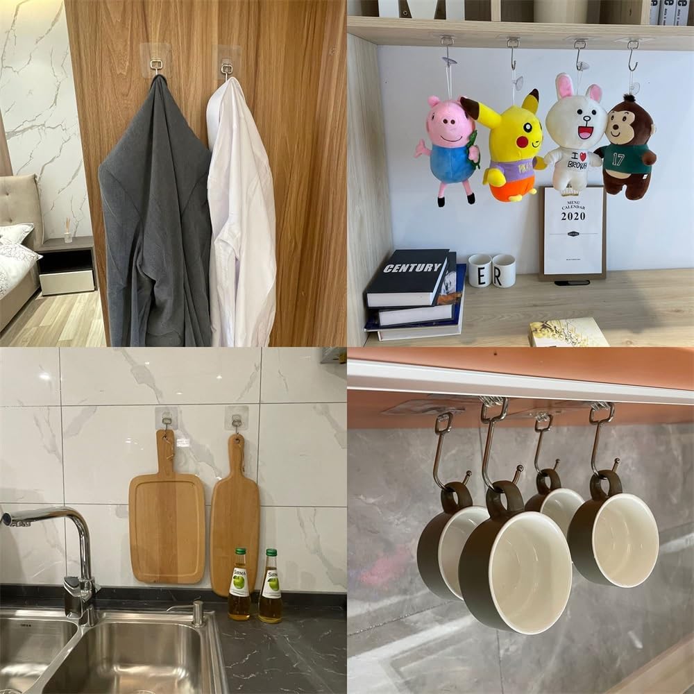 10 Packs All-Purpose Large Adhesive Hooks, Heavy Duty Hold 37 lb(Max) Wall Hooks for Hanging, Large Waterproof Stick on Hooks for Organization