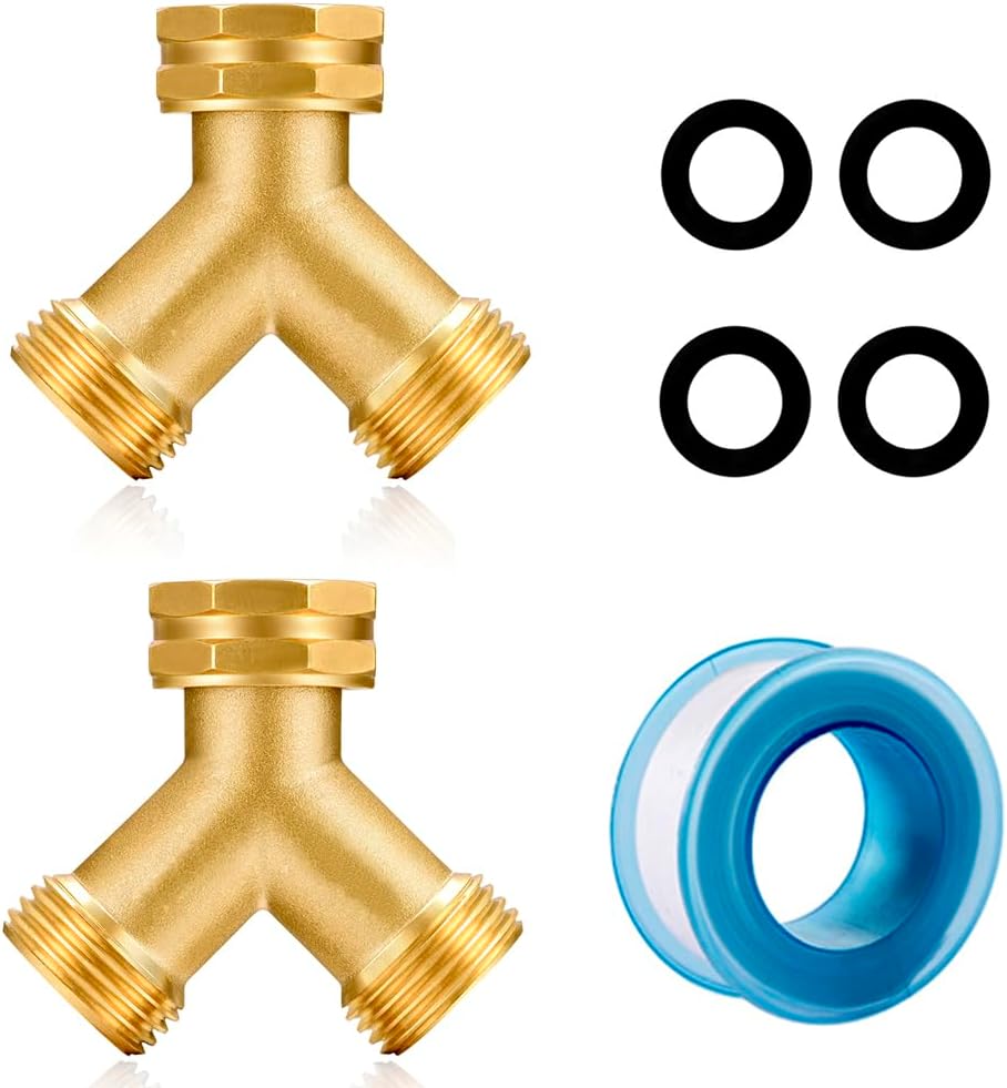 SIGURANTA Garden hose splitter, Brass Y-Type Unrestricted Flow Fitting, Garden Faucet splitter (2-way full flow)