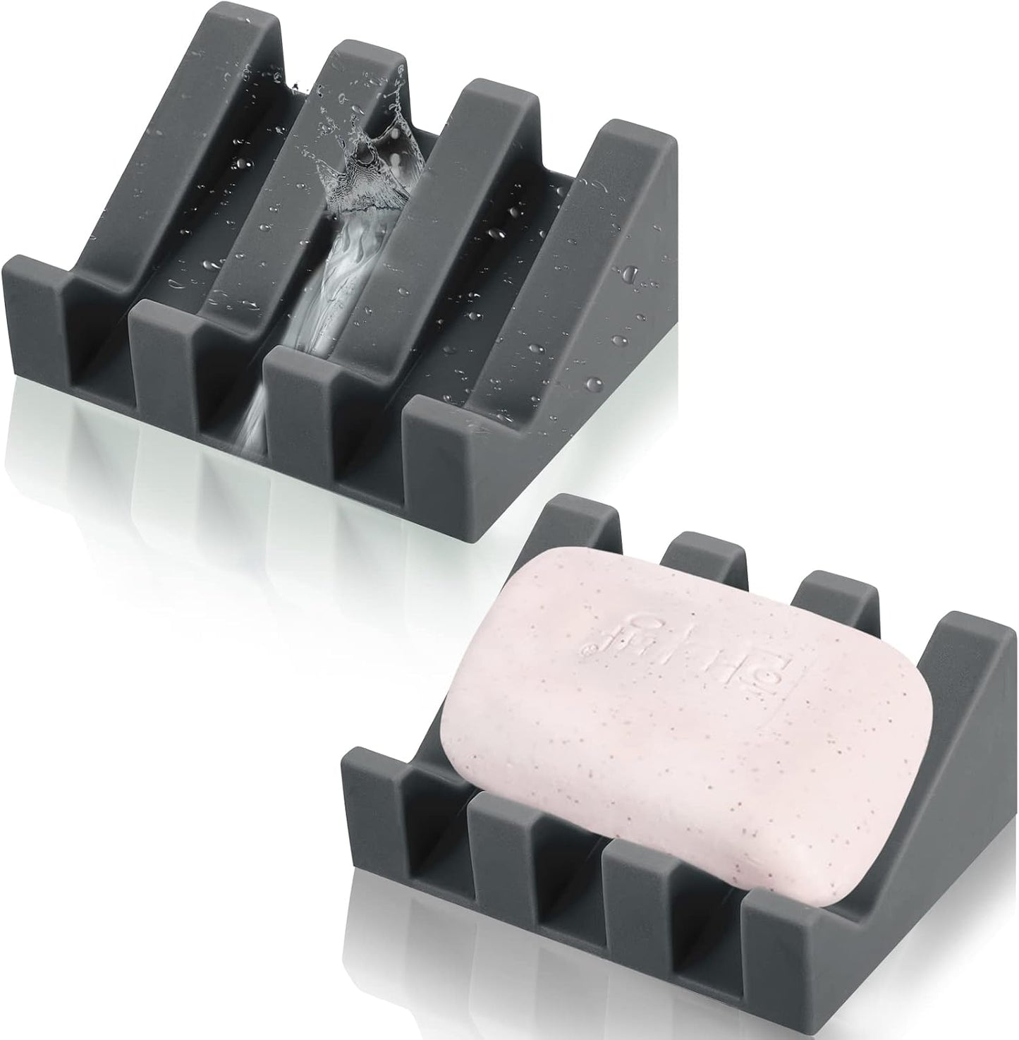 Cunhill 2 Pieces Silicone Soap Dish Self Draining Soap Dish Shower Waterfall Bar Soap Holder Tray with Drain Soap Saver for Kitchen Bathroom Accessories (Black)