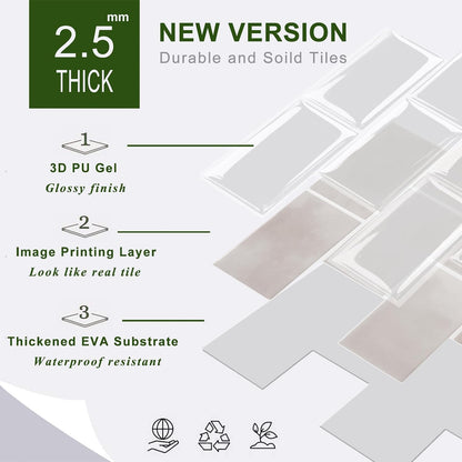 STICKGOO 10-Sheet Subway Tile Peel and Stick Backsplash, Self Adhesive Vinyl Wall Tiles, Stick on Backsplash for Kitchen and Bathroom(Thicker Design)