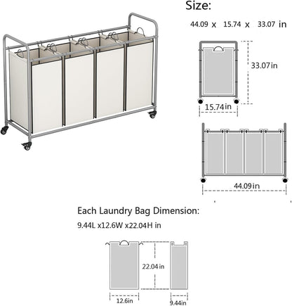 LINZINAR 3-Bag Laundry Hamper, Black Laundry Basket, 35.6 Gal(135 L) Laundry Sorter Cart Laundry Room Organization with Heavy Duty Rolling Lockable Wheels and Removable Bags
