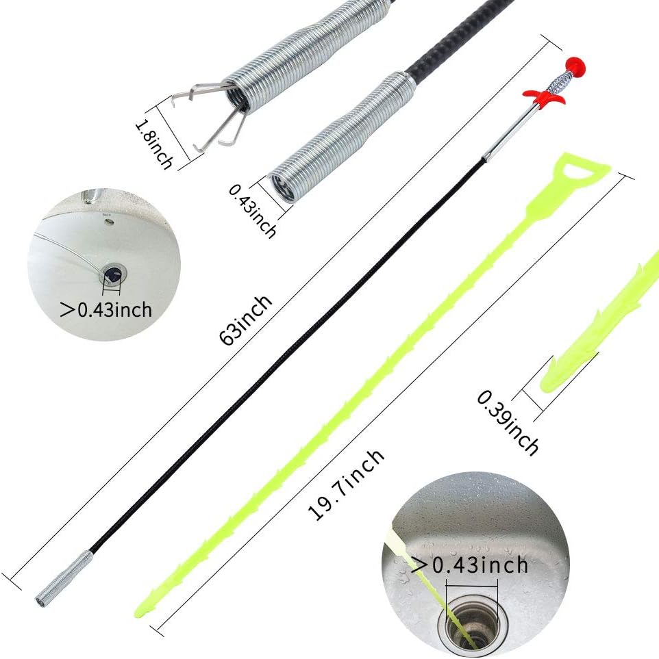 DR.PEN Flexible Grabber Claw Pick Up Reacher Tool (Drain Clog Remove Tool), With 4 Claws Bendable Hose Pickup Reaching Assist Tool for Litter Pick, Home and Kitchen Sink, Drains, Toilet (35.4 inch)