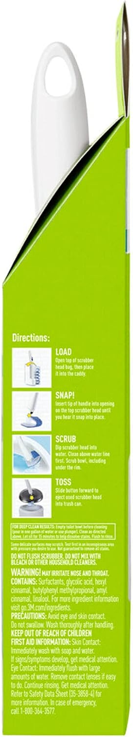 Scotch-Brite Disposable Toilet Scrubber Starter Kit, Disposable Refills with Built-in Bleach Alternative, Includes 1 Handle, Storage Caddy and 5 Refills