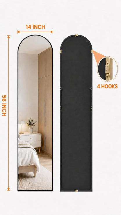 Antok 58" x19” Arched Full Length Floor Mirror, Gold Aluminum Frame, Free Standing/Wall Mount/Leaning for Bedroom, Living Room, Dressing Room