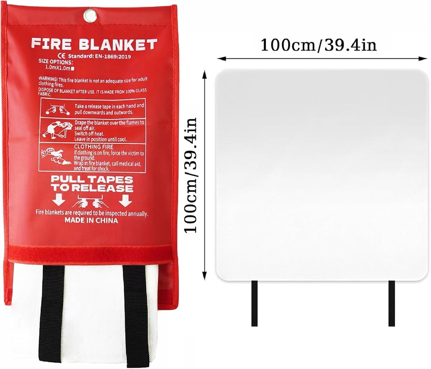 Fire Blanket, 2-Pack, Fiberglass, 39x39 Inches, High Temperature Resistance, Kitchen and Home Emergency Preparedness