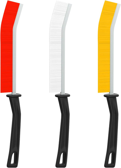 3 PCS Cleaning Gap Brush Set Narrow Crevice Scrub Brush with Stiff Bristles Handle Detail Cleaning Brushes for Home,White,Yellow,Red
