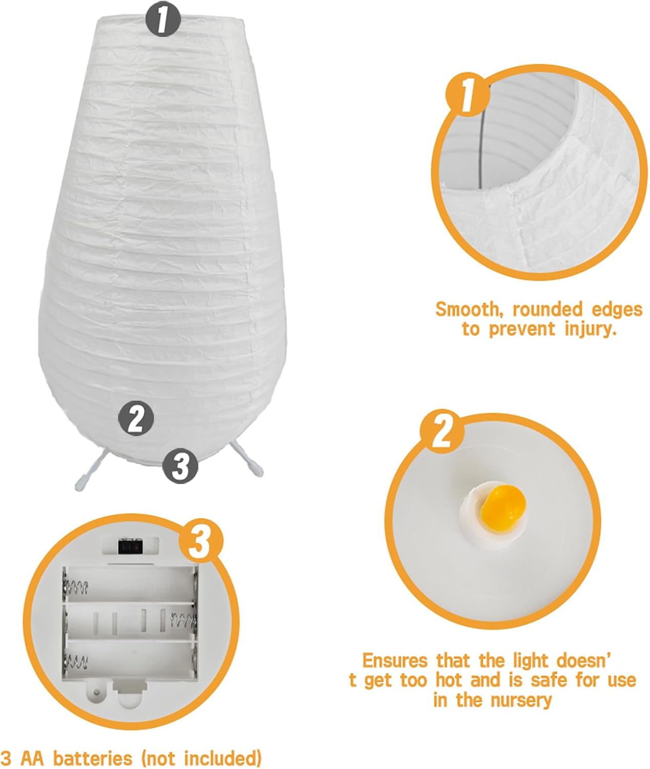 YY YEARCHY Rice Paper Table Lamp 15.3-inch Tall | Push-Button Switch E12 Base Warm Glow Desk Lamp for Bedroom Living Room Office