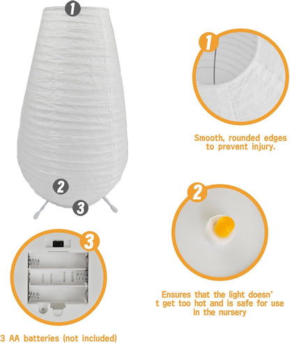 YY YEARCHY Rice Paper Table Lamp 15.3-inch Tall | Push-Button Switch E12 Base Warm Glow Desk Lamp for Bedroom Living Room Office