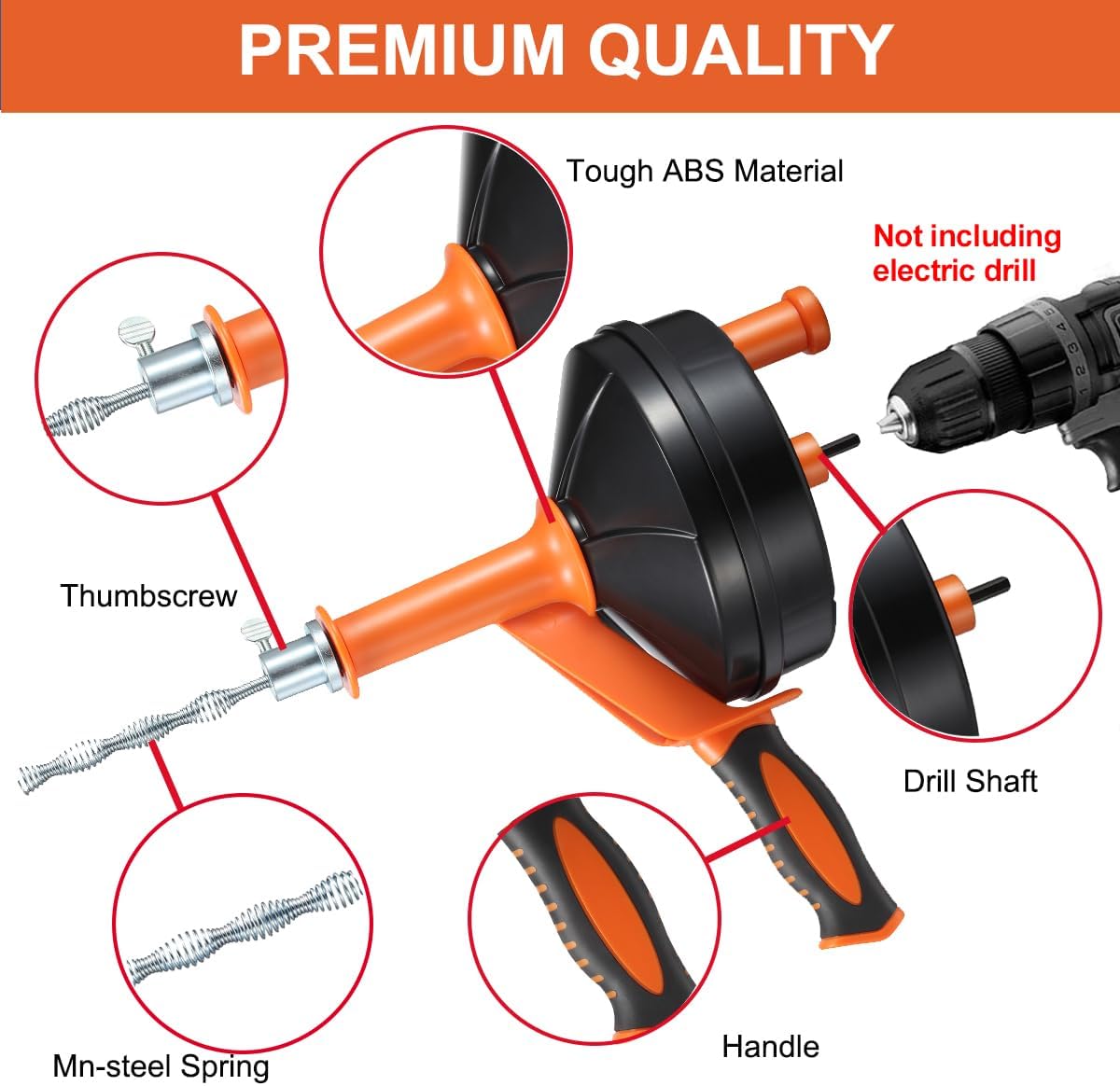 Drain Auger, Clog Remover with Drill Adapter, 25 Feet Flexible Plumbing Snake Use Manually or Powered for Kitchen, Bathroom and Shower Sink, Comes with Gloves (blue)