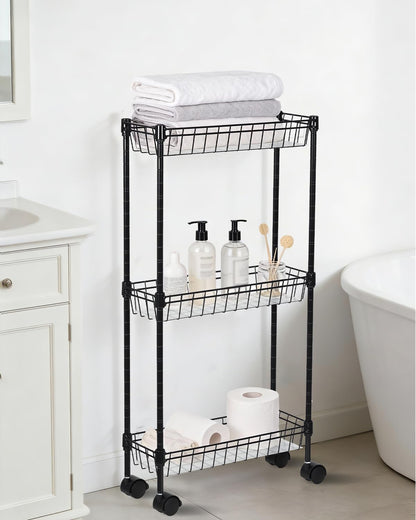 Slim Metal Rolling Storage Cart – 4-Tier Adjustable Utility Organizer with Basket Shelves & Wheels – Space-Saving Mobile Drawer Cabinet – 15.75x5.91x31.5in – for Office, Kitchen, Bathroom