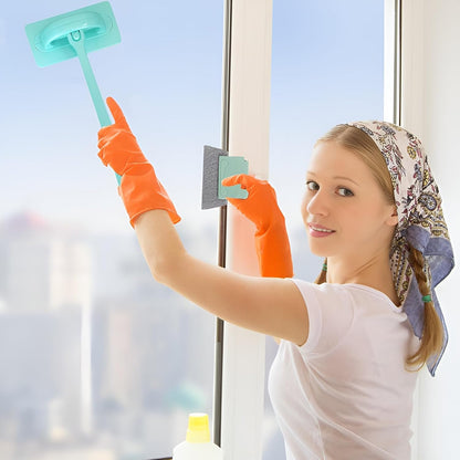 Window Cleaner Kit for Screen & Groove - Mesh Screen Cleaning Brush + 3 Magic Window Track Cleaning Brushes & 6 Replaceable Cleaning Cloths – 14.8″ Detachable Long Handle, Wet & Dry Dual Use