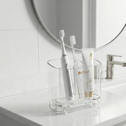 Toothbrush Holder for Bathroom Wall Mounted, 5 Slots Acrylic Toothbrush and Toothpaste Organizer Removable Dividers, Large Capacity Electric Toothbrush Holder for Family Bathroom Accessories, Clear