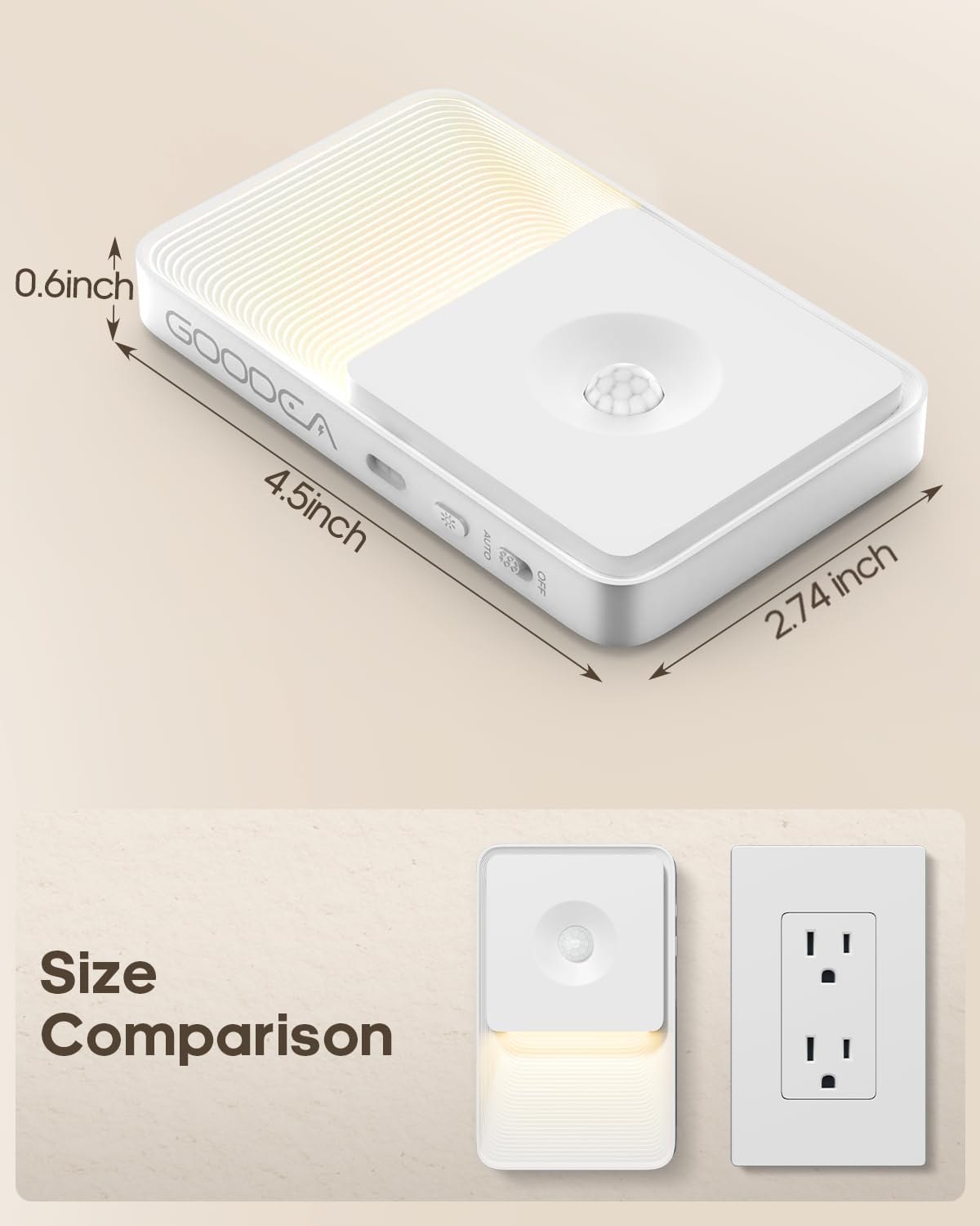GOODEA Rechargeable Motion Sensor Night Lights for Stairs, Magnetic Stair Lights Indoor, Warm Dimmable Night Light for Hallway,Bathroom,Bedroom,Closet(4 Pack)