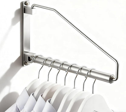 NEWRAIN Folding Wall Mounted Clothes Hanger Rack Clothes Hook Solid Brass with Swing Arm Holder Clothing Hanging System Closet Storage Organizer Heavy Duty Drying Rack Wall Mount,Brushed Gold