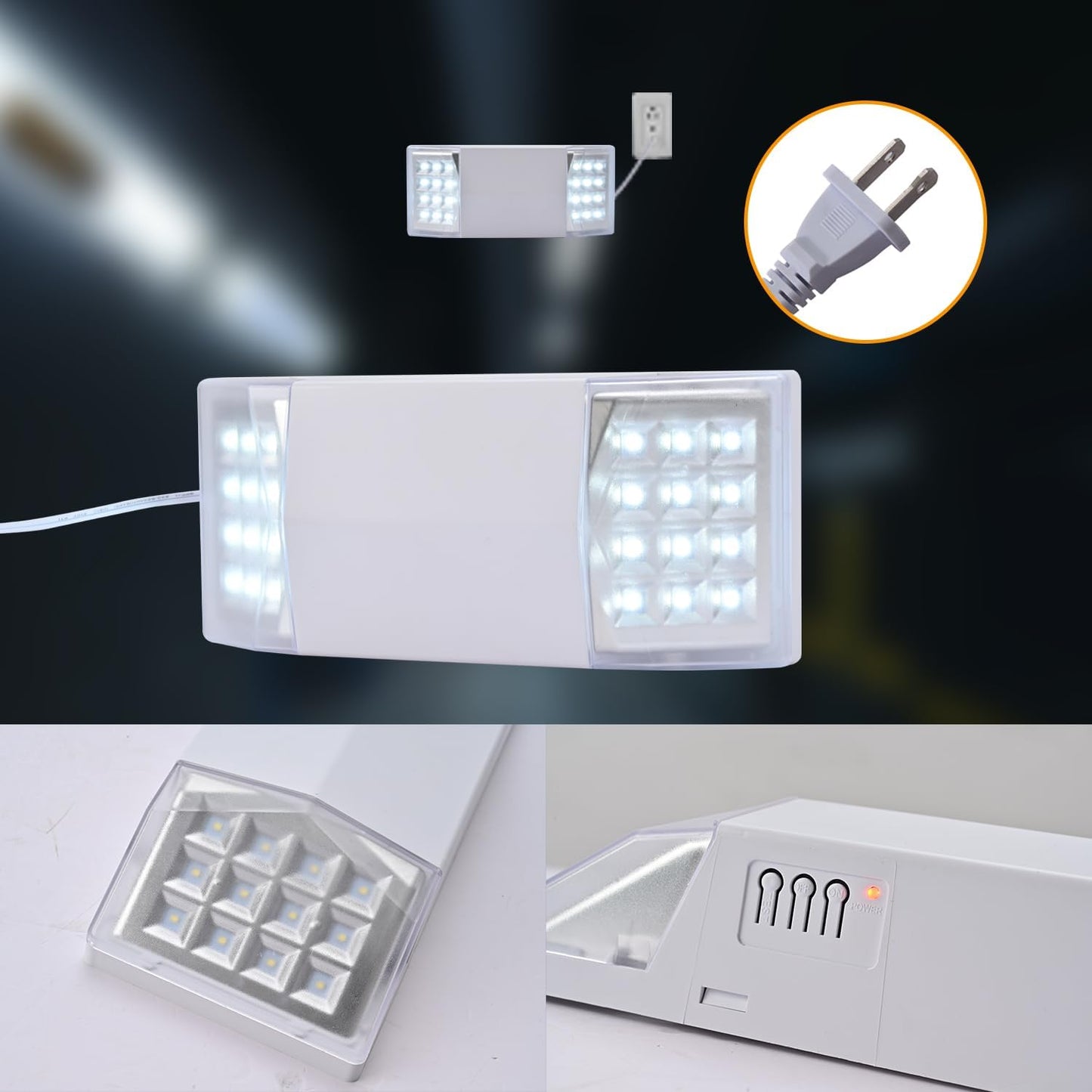 Plug in Emergency Lights for Business Home Power Failure 4Hours 300lm LED Commercial Emergency Light Fixtures with Battery Backup Rechargeable Adjustable Two Heads AC85-277V