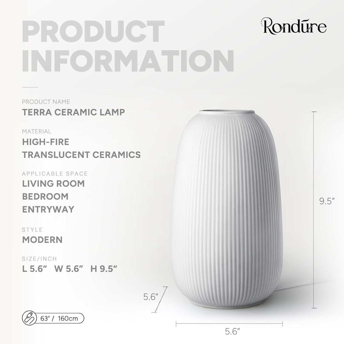 RONDURE Modern Ceramic Decorative Table Lamp Living Room Bedroom Bedside | Handcrafted Unique Warm Ambient Lighting Lamp, Accent White Translucent Ceramic shade, Fully Dimmable, Corded, Bulb Included
