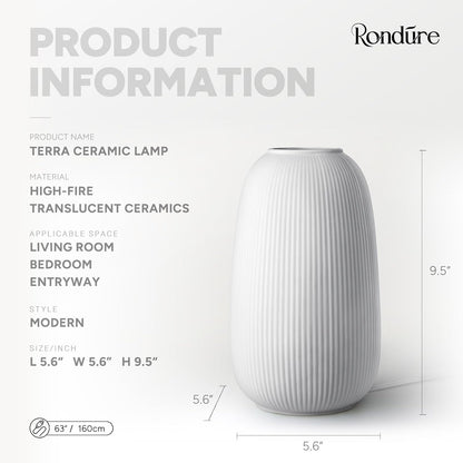 RONDURE Modern Ceramic Decorative Table Lamp Living Room Bedroom Bedside | Handcrafted Unique Warm Ambient Lighting Lamp, Accent White Translucent Ceramic shade, Fully Dimmable, Corded, Bulb Included