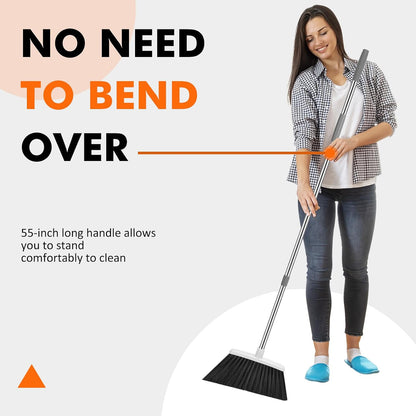 Heavy Duty Broom, 55 Inch Long Handle Outdoor Large Angle Brooms, Commercial Broom for Sweeping Indoor, for Home Garage Kitchen Office Courtyard Lobby Patio Lawn Concrete，Black