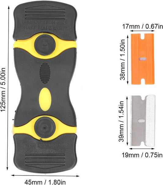 2pcs 2 in 1 Scraper Tool Abs Blade Scrapers Metal Plastic Blades for Removing Stubborn Grease and Burnt Spills on Glass Stoves, Ovens Grills(Black+Yellow)