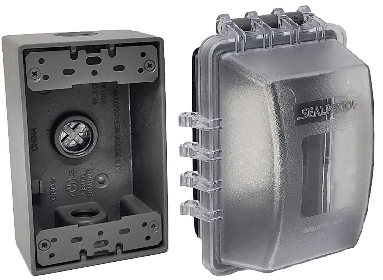 Sealproof 1-Gang Extra Deep Weatherproof in Use Outdoor Duplex Outlet Cover with Box Kit, Lockable, UL Extra Duty Compliant, 18 Configurations