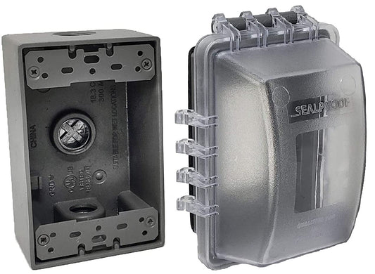Sealproof 1-Gang Extra Deep Weatherproof in Use Outdoor Duplex Outlet Cover with Box Kit, Lockable, UL Extra Duty Compliant, 18 Configurations
