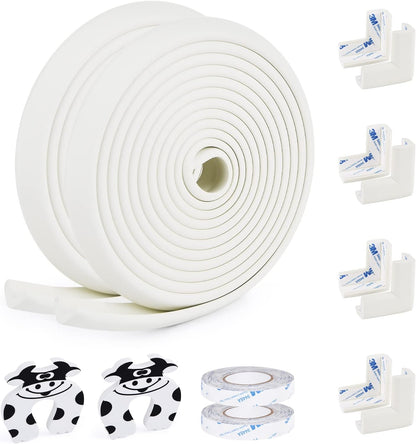 Baby Proofing Edge and Corner Guards, (16.4ft Edge + 4 Corners) Safety Furniture Bumper, Baby Corner Protector for Fireplace, Table, Stair, Cabinet, 3M Adhesive, White