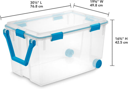 Sterilite 4-Pack Gasket Box, Home Storage Organizer Bins with Lids, 37 Quart – Stackable Clear Plastic Containers for Bedroom, Bathroom, Garage, Basement, or Attic