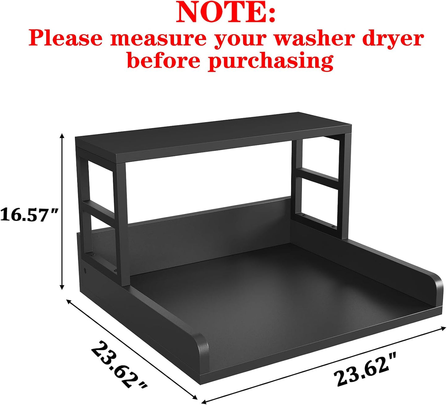 Washer Dryer Countertop with Shelf, 23.62″D x 23.62″W x 16.57″H, Countertop for Washer and Dryer Top with Non-Slip Pads and Edge Rails, Laundry Room Storage and Organization(Black)