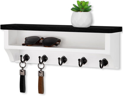 Nekon Key Holder Wall Mount, Wall Organizer Shelf with 5 Key Hooks, Room Decor for Home and Apartment Essentials, White