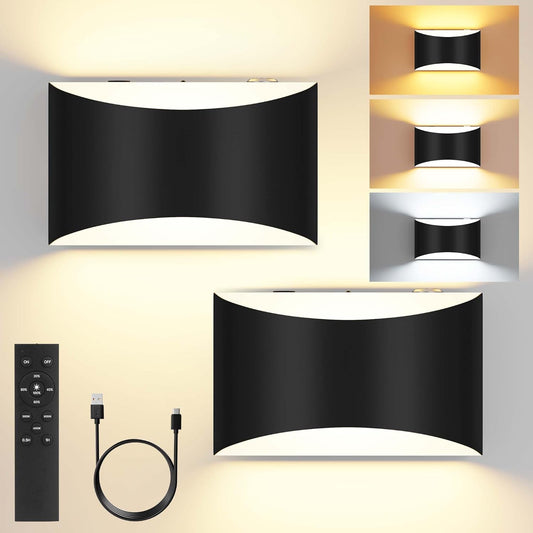 FOLKSMATE Battery Operated Wall Sconces Set of 2, 8000mAh Rechargeable Remote & Touch Control Wall Lamps, 3 Color Temperatures, Timer Dimmable Light for Bedroom, Living Room, Hallway