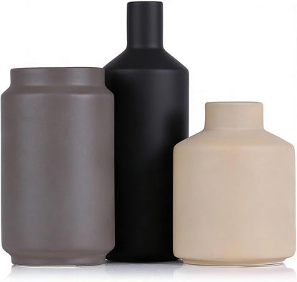 Ceramic Vase Set of 3 - Modern Neutral Vases Home Decor, Minimalism Decorative Vases, Boho Decor Small Flower Vase for Shelf, Dining Table Entryway Mantel Centerpiece Bookshelf Living Room Bathroom